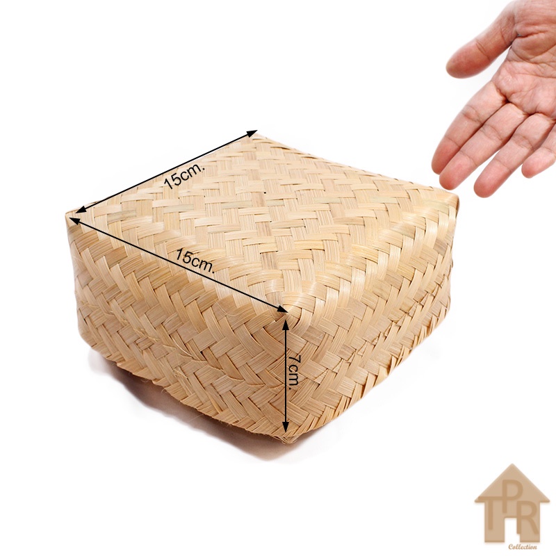 Besek bambu kotak anyaman halus size 15x15x7cm. sepasang