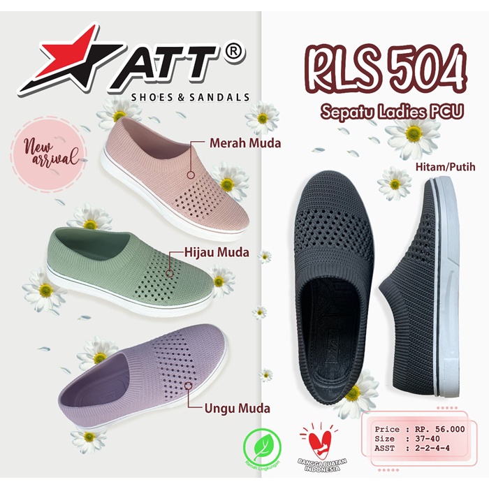 Sepatu Slip ON Wanita ATT RLS 504 Model Jaring Karet Trendy 37-40