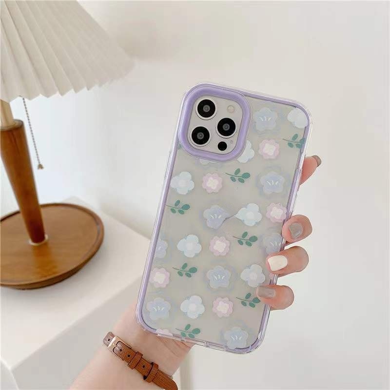 IPHONE Casing Ponsel Desain Tepi Flower Lavander Kompatibel Dengan Iphone12 13 14 11 Pro Max X Xs Max Xr Bbytht