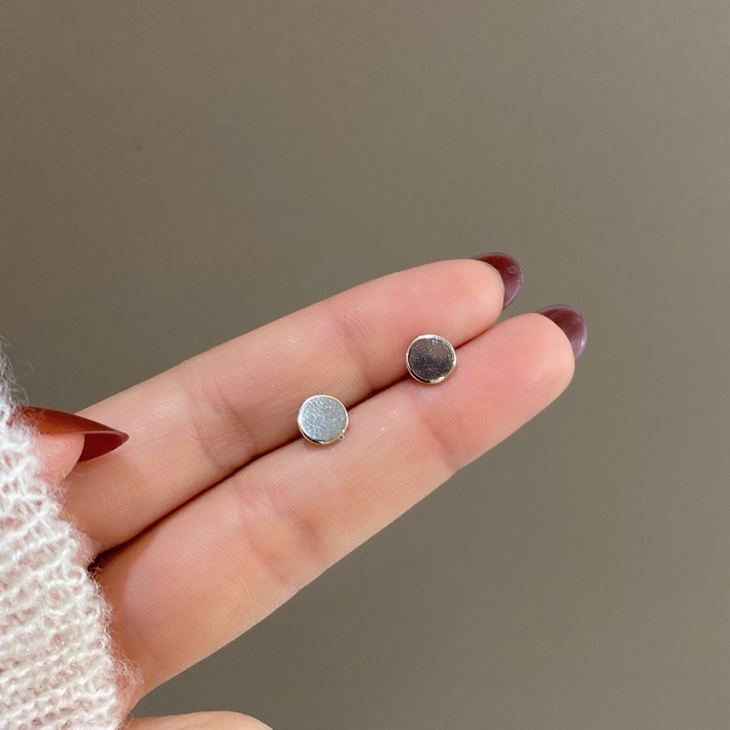 Papaozhu Hypoallergenic s925 Perak Putaran Stud Anting Untuk Wanita Pria Sederhana Fashion Geometris Anting-Anting Pakaian Harian Telinga Perhiasan