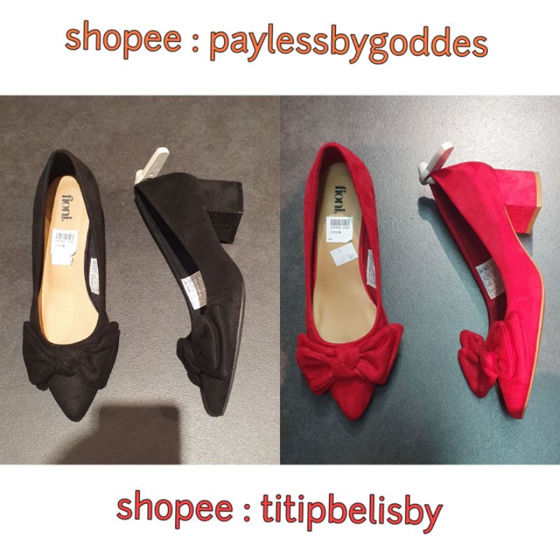 Jastip Termurah Payless by Goddes Sepatu Kerja Hak Kotak Tahu Heel Chunky Fioni Ujung Lancip Runcing Pointed Bow Pointy Pita