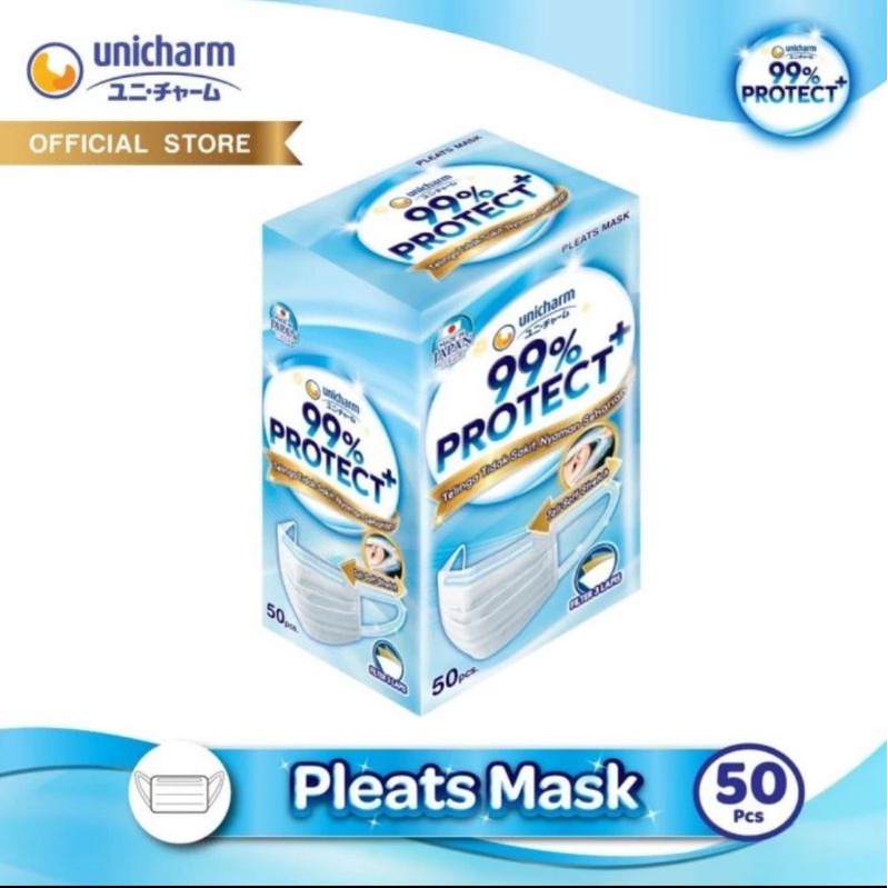 Masker Unicharm 99% Protect+ Pleats Mask isi 50