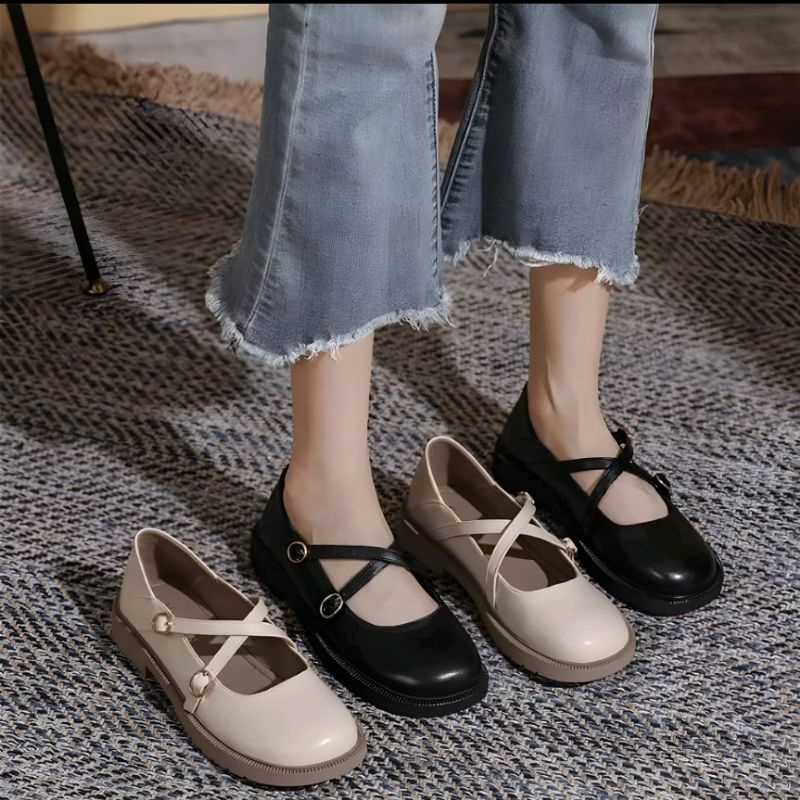 Sepatu Docmart Wanita Hitam Gesper Yumaa Terbaru Fashion Premium Import 2266 Sepatu Flat Loafers Ootd Remaja Sekolah Bisa Cod