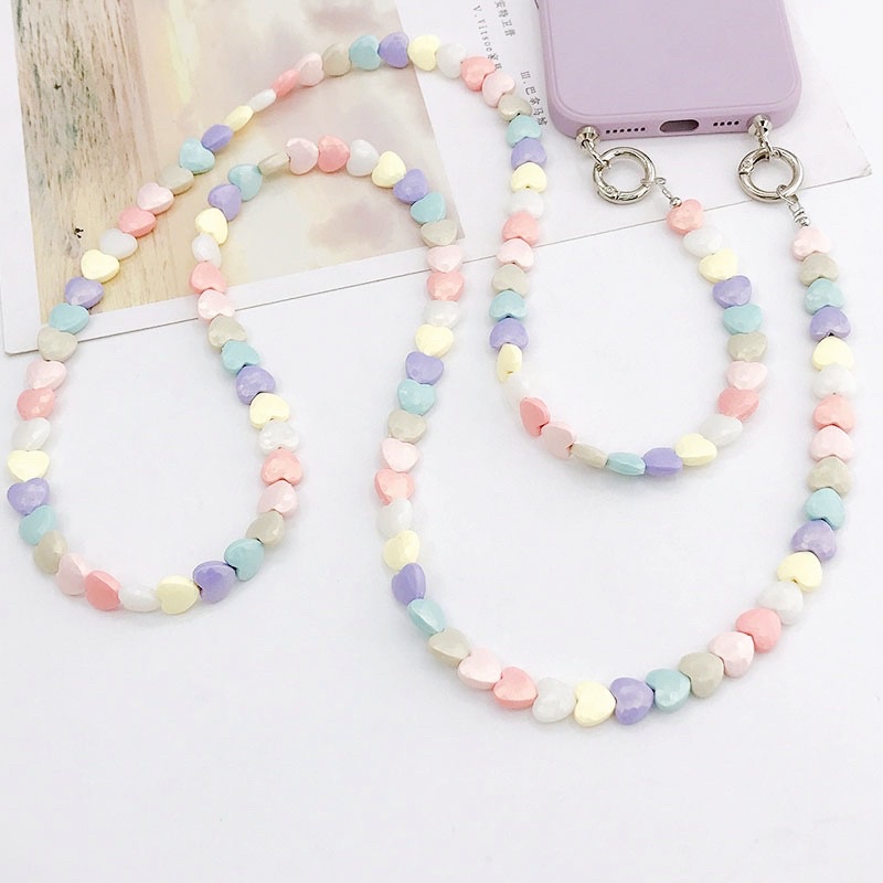 Colorful Beads Lanyard Tali Panjang Selempang Sling Phone Chain Gantungan HP Lucu