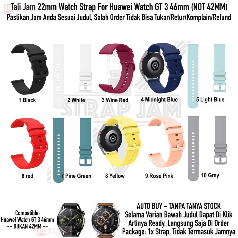 PWK Tali Jam Tangan Huawei Watch GT 3 GT3 46mm - Strap 22mm Silikon Rubber Nyaman Warna