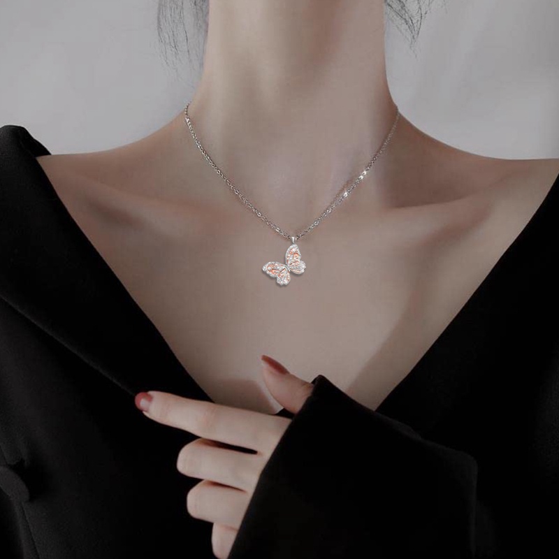 Ins Hot Sale New Arrive Zirconia Butterfly Kalung Pesona Bling CZ Rose Gold Butterfly Perhiasan Liontin Bijoux Untuk Wanita