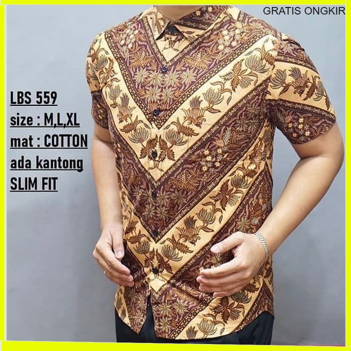 KEMEJA PRIA BATIK LENGAN PENDEK HEM BAHAN KATUN HALUS 40S LBS 559 BAJU MODERN MEWAH SLIMFIT SLIM FIT BY JAKARTA