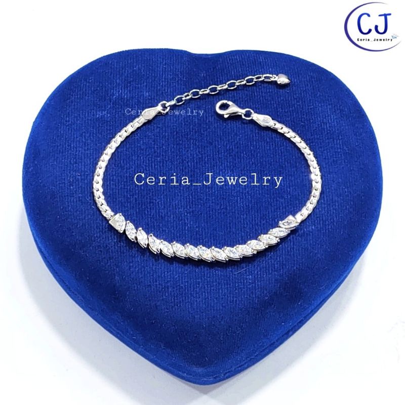 Gelang Perak Asli Silver 925 Lapis Emas Putih Model Berlian - Perhiasan Perak Wanita