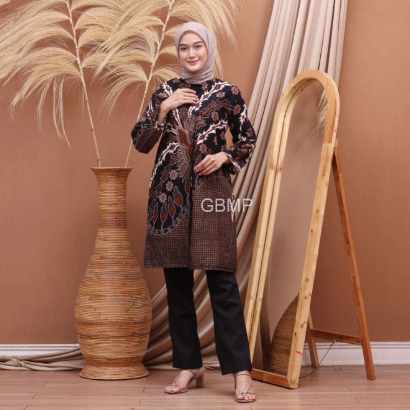 Terlaris Tunik Batik Wanita modern Kekinian Depan Full Kancing