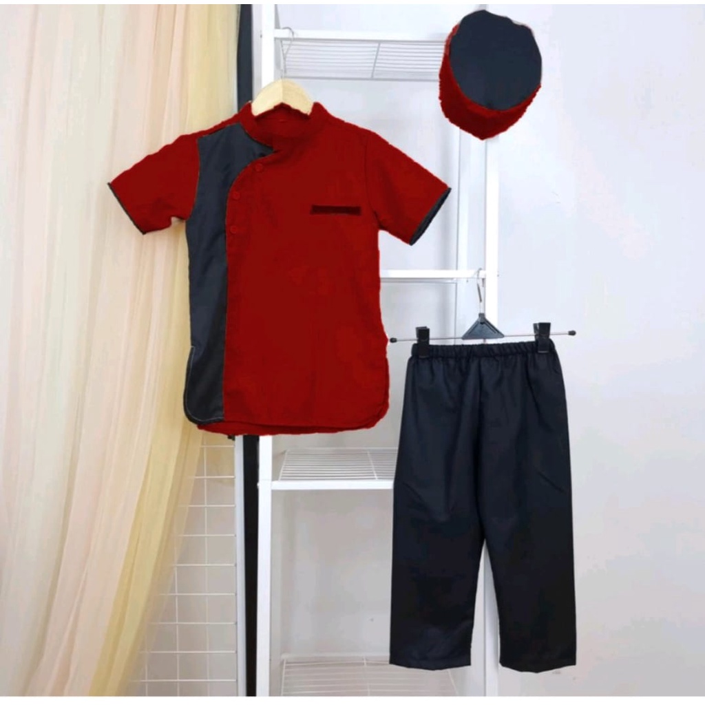 Muslim Set| Setelan Baju Koko Anak Laki-laki Umur 1-10 Tahun Setelan Baju Muslim Free Peci Anak Laki-laki Terbaru 2022