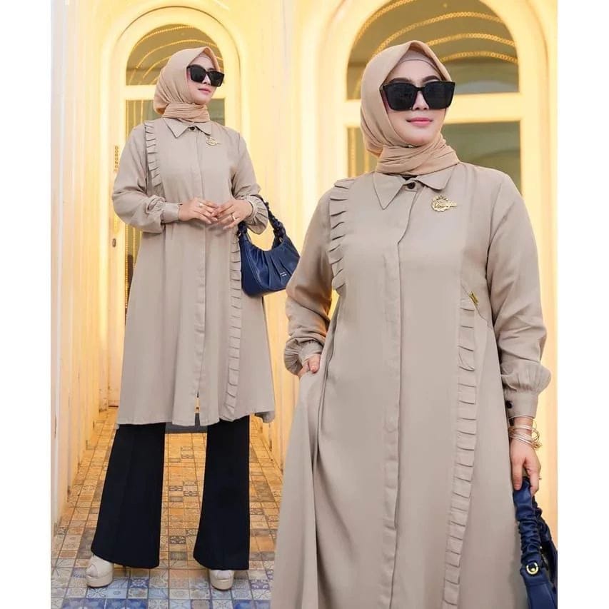 Raya Set Long Tunik Setelan Wanita Celana Panjang Ootd Wanita Set Baju Setelan Wanita Kekinian One Set Jumbo Ld115 cm