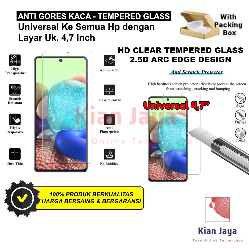 Anti Gores Kaca Hp Universal 4.7 Inch Tempered Glass Premium Bening Transparan Clear TG Temper Glas