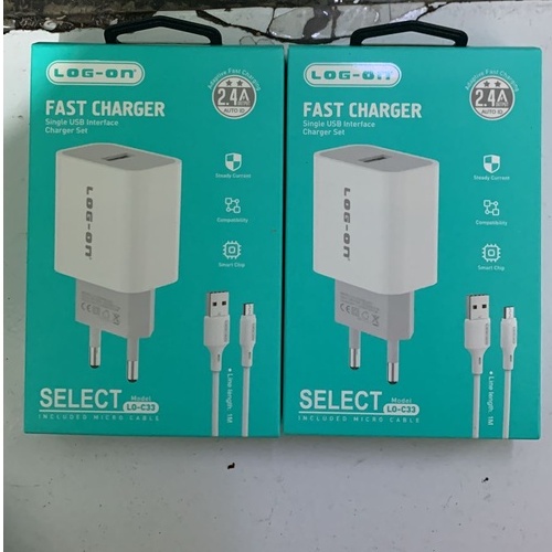 CHARGER UNIVERSAL - TC LOG ON LO-C33 MICRO SINGLE USB REAL FAST CHARGER 2.4A CHARGER HANDPHONE PACKING PUTIH CHARGING