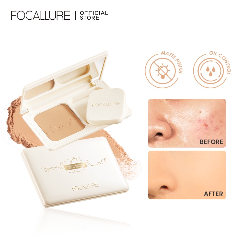 FOCALLURE #ModernUrban High Coverage Press Powder Foundation Waterproof Two Way Cake Oil Control  Compact Powder FA338