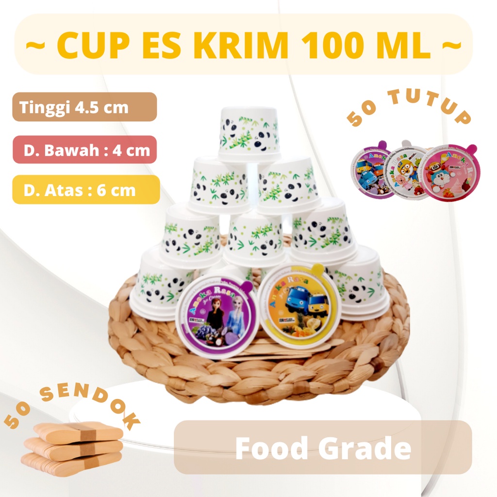 Cup Tutup Es Krim - Agen Cup Es Krim Murah - Cup Es Krim Kartun 60 ml Penjual Cup Es Krim - Varian E