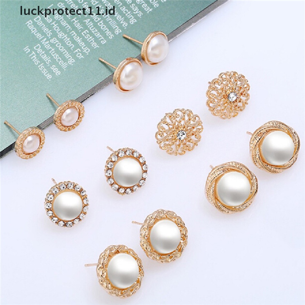 /Fashion Hot// Fashion// 6pasang Elegan Kristal Berlian Imitasi Diamond Mutiara Tanda Telinga Giwang Mungil Earrings.