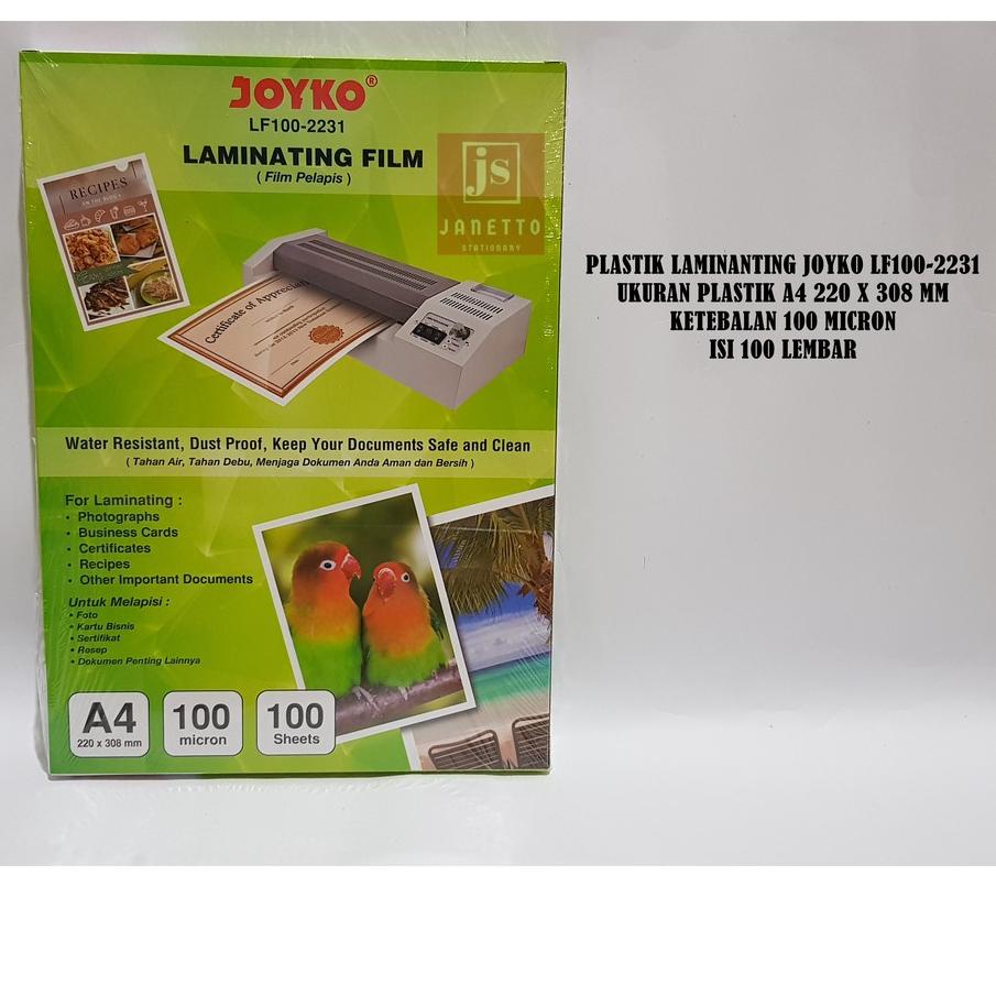 

Terjangkau Plastik Laminating Joyko Ukuran A4 100 Micron isi 100 Lembar .. .. ..