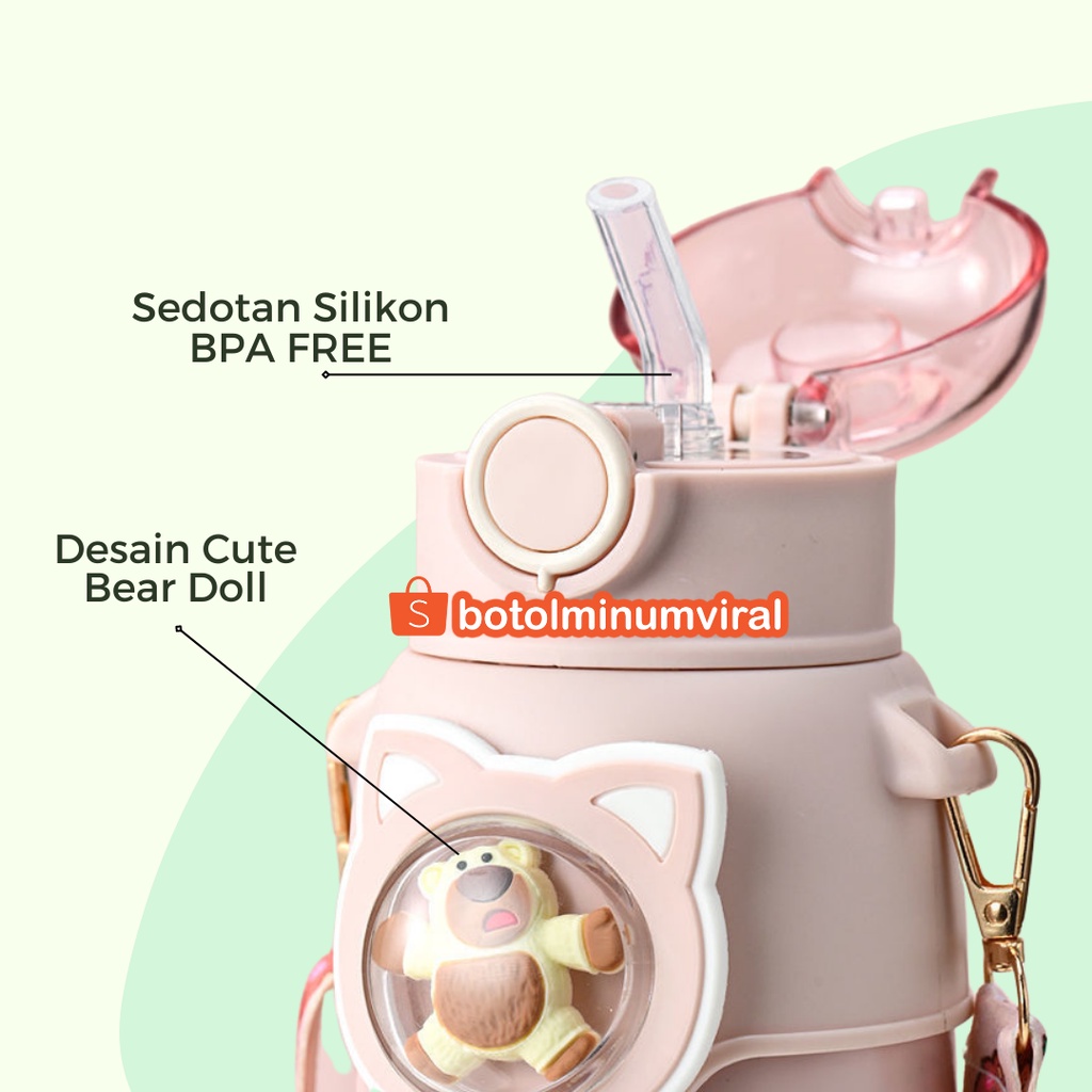 Botol Minum Viral Beruang Korea Tali Sedotan Lucu BPA FREE 700ml Ori