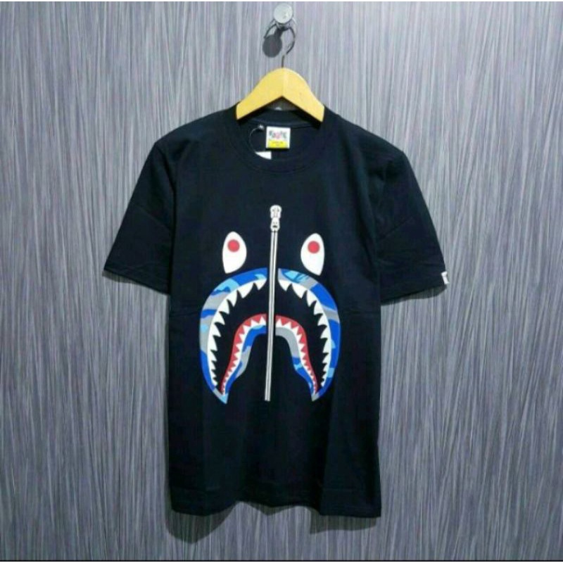 kaos pria BAPE shark camp biru original