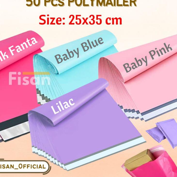 

➤ 50Pcs Polymailer Warna Baby Pink Fanta Baby Blue Lilac Kantong Plastik Packing Pink Biru 25x35 25x32 ㅠ