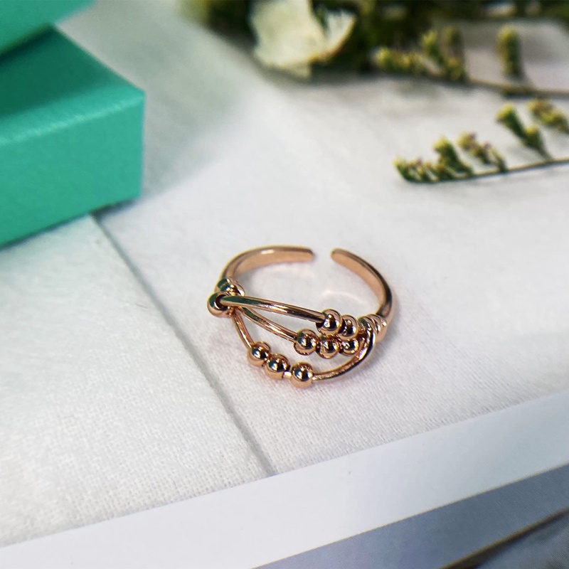 Cincin Kecemasan Pembukaan Yang Dapat Disesuaikan Fidget Ring Dengan Manik Perhiasan Penghilang Stres Cincin