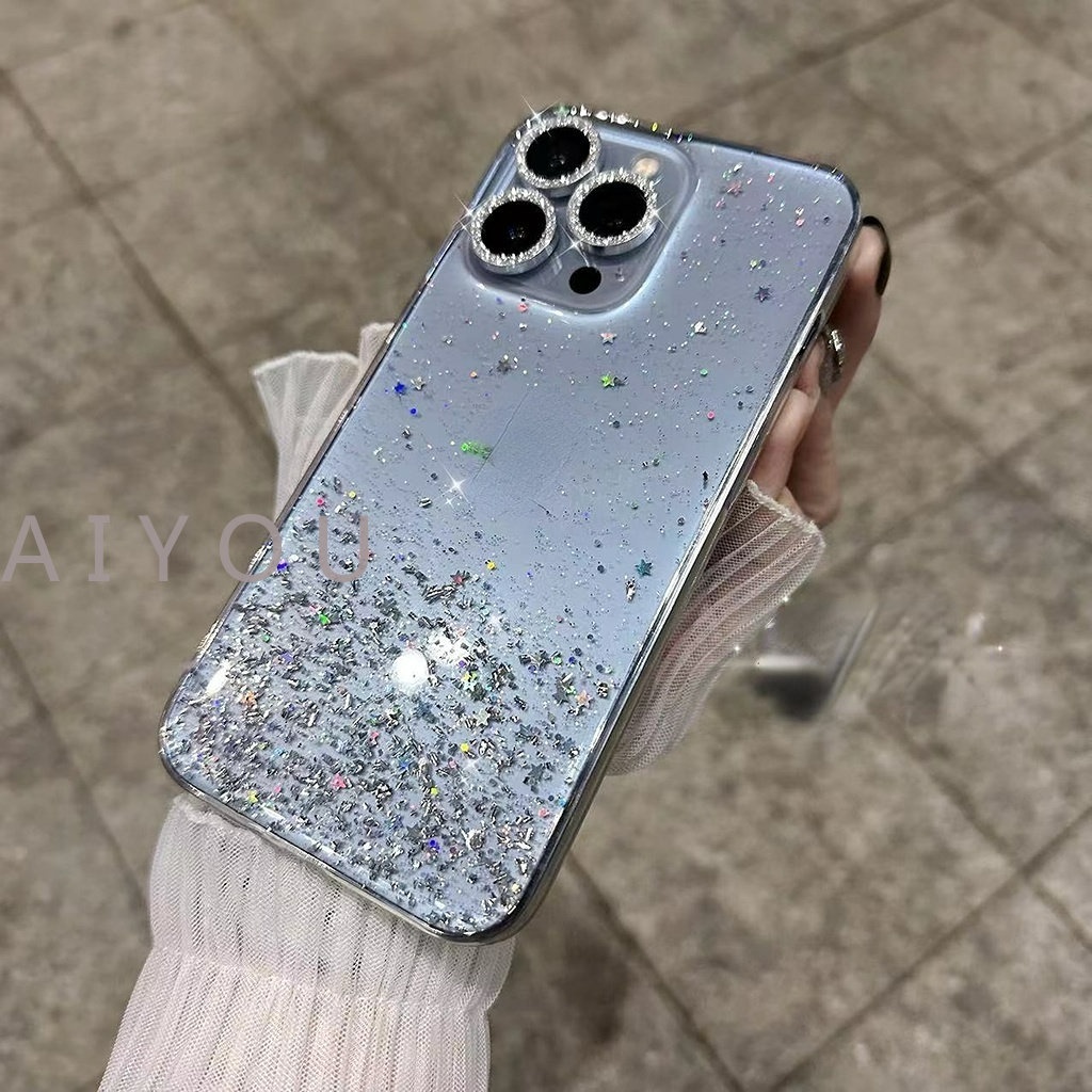 IPHONE Casing Ponsel Glitter Bening Sequin Gradasi Mewah Untuk Iphone11 12 13 14 Pro MAX Mini XR X XS 7 8 Plus Soft Cover TPU Transparan