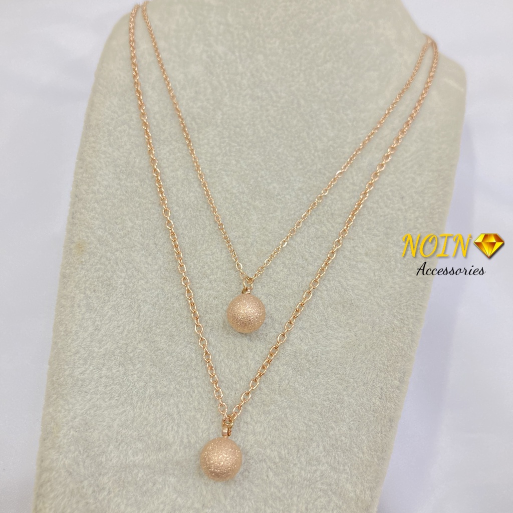 Kalung 2 Layer Titanium Gold Bola Koin Korean Style