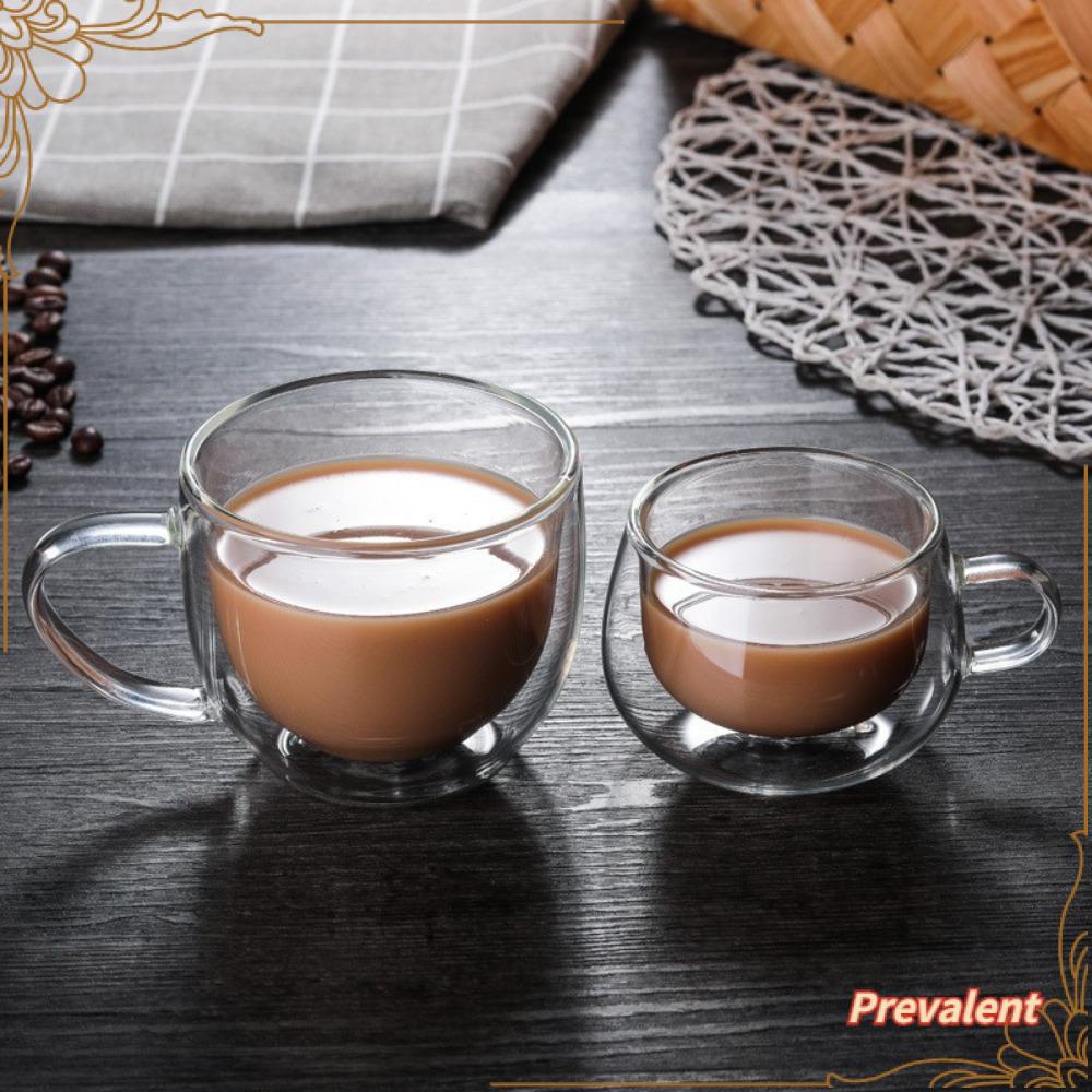 Preva Double Wall Glass Cup Tahan Panas Anti Gerah Cangkir Kopi Espresso Borosilikat Tinggi Breakfast Mug Transparan Bening