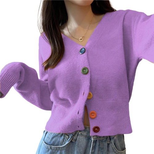 Pakaian Wanita Cardigan Rajut Halus BUTTON RAINBOW Cardy