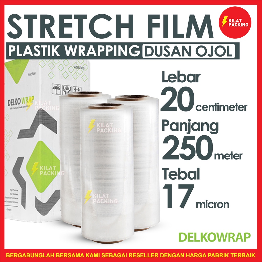

PLASTIK WRAP KUAT TERMURAH - STRETCH FILM BENING - DELKOWRAP - 20CM X 250M DUS GOJEK/GRAB 12 Pcs