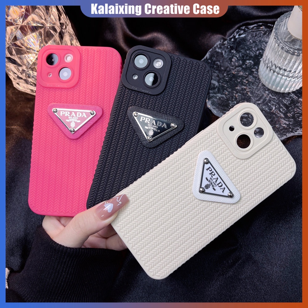 Casing Ponsel TPU Lembut Prada 3D Untuk iPhone 14 Pro Max13 12 11 ProMax Xs Max Xr X Xs 7Plus 8Plus Casing Tekstur Tenun Penutup Belakang