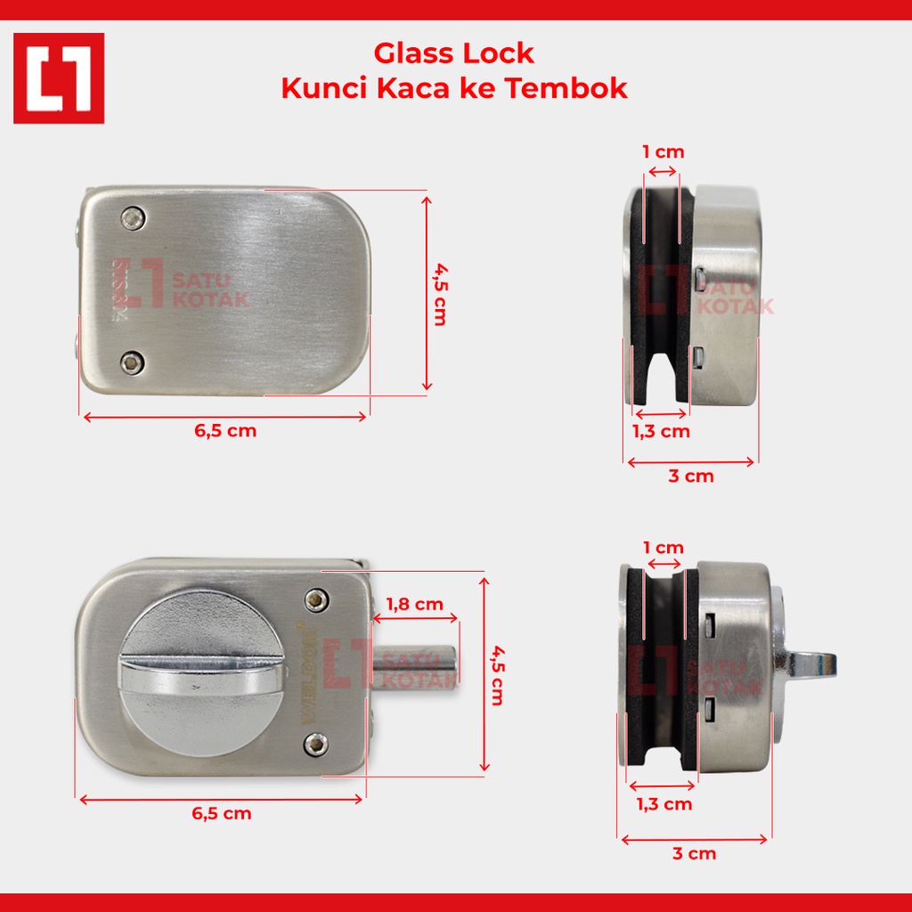 Shower Glass Lock Kunci Grendel Slot Pintu Kaca Kamar Mandi - Weldom