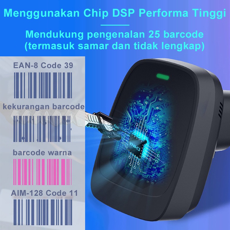 Deli Barcode Scanner Profesional Wireless Transmisi 100m Barcode Scanner Laser 25 Jenis Barcode Tangan Nirkabel Genggam 1D Scanner