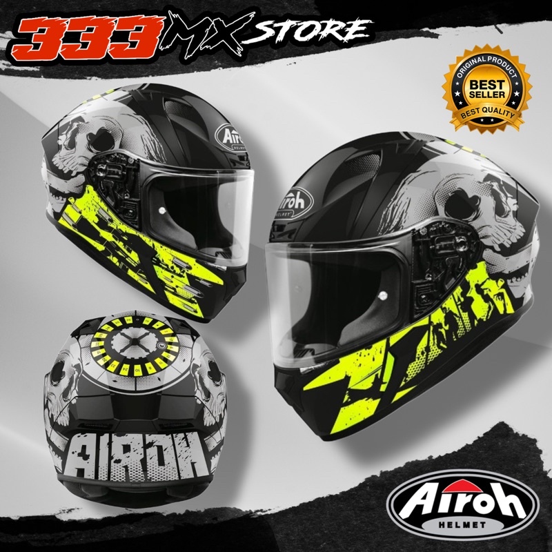 HELM AIROH VALOR AKUNA YELLOW GLOSS HELMET AIROH FULL FACE VALOR ORI