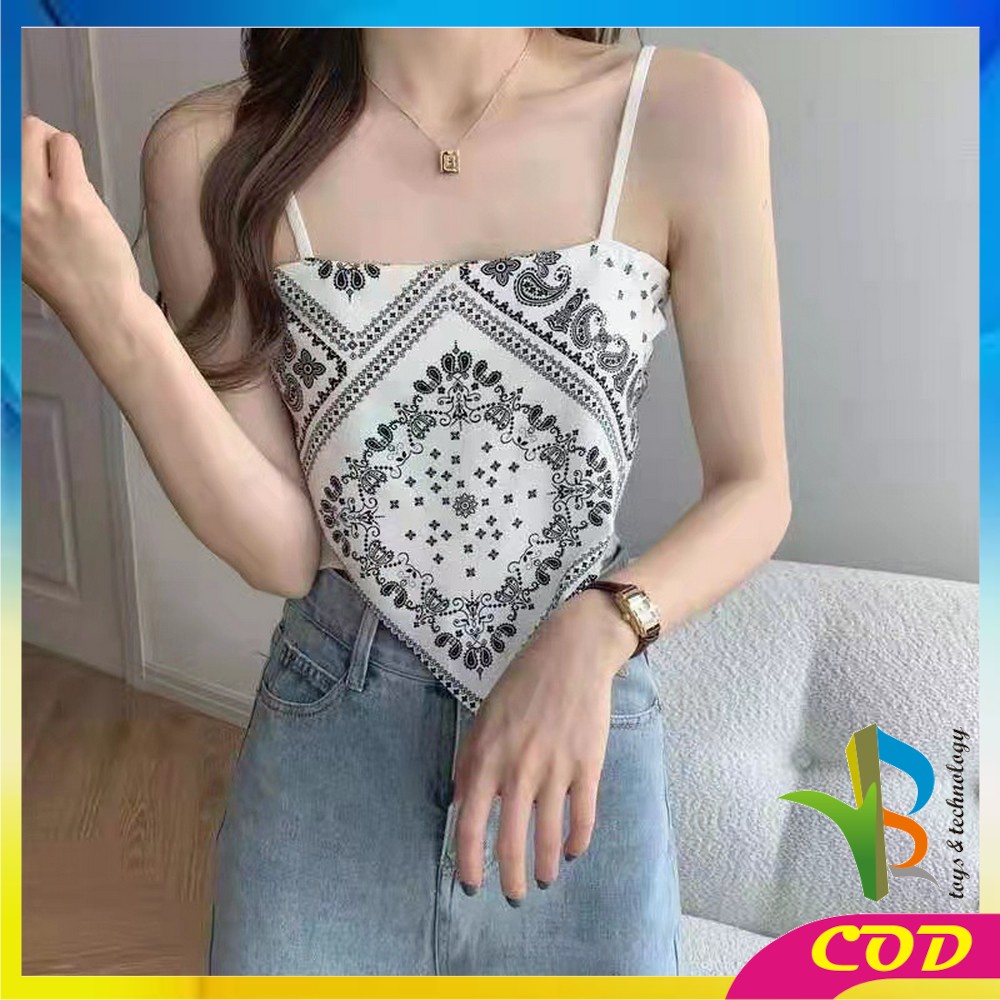 RB-P124 Tank Top Segitiga Model Crop Top Motif Hailey Scarf / Tanktop Atasan Wanita Tanpa Lengan / Tanktop Scraft Bandana