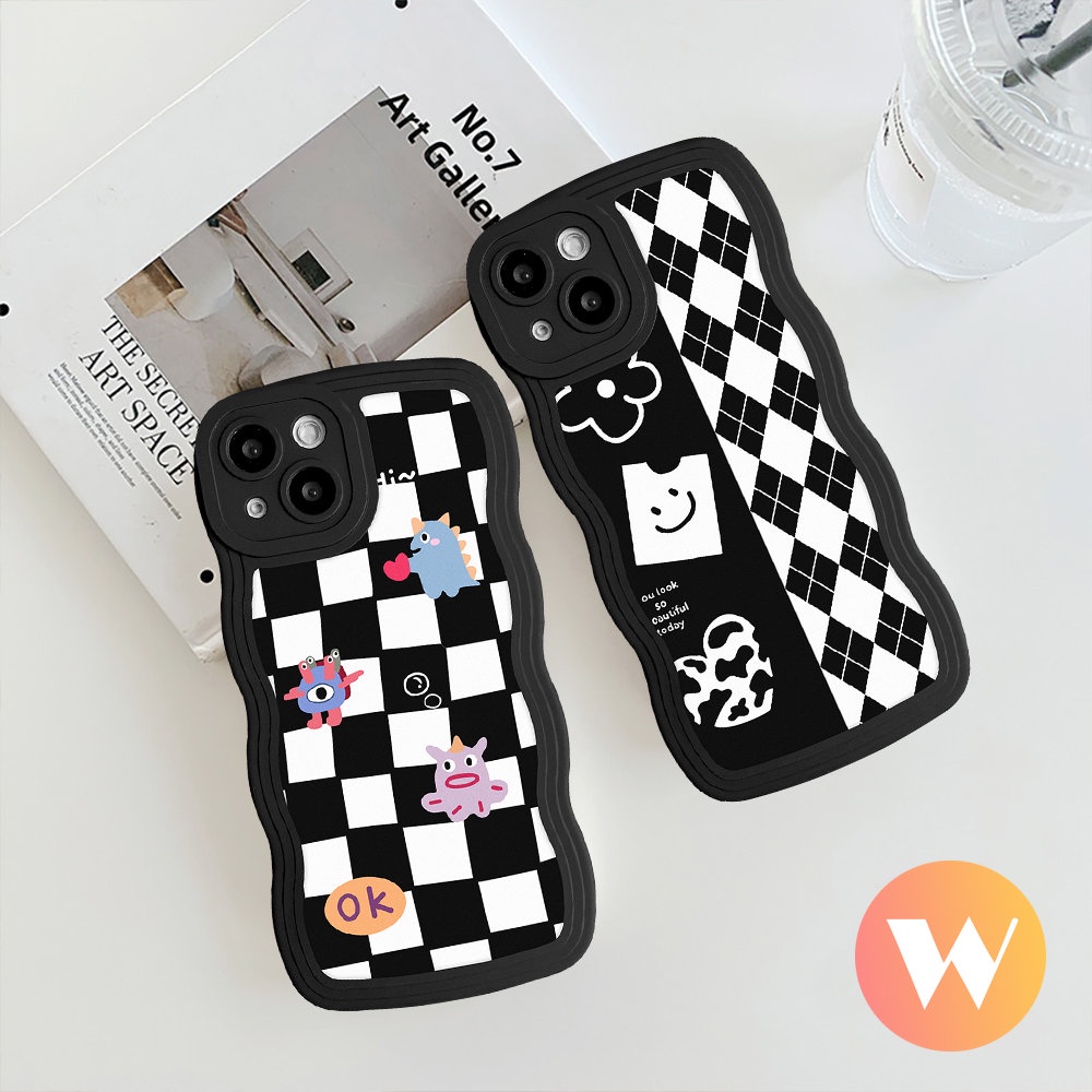 Casing OPPO A17 A95 A78 A54 A96 A16 A55 A53 A76 A15 A5 A9 A77 A17K A74 A5s A57 A16s A3s A12 A7 A1k A77s A52 Reno 8T 7Z 6 8 7 Wavy Edge Soft Diamond Chessboard Monster Lucu Sarung