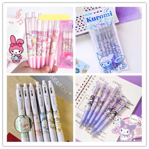 6pc/set Siswa sanrio Kartun Lucu Melody Kuromi 0.5mm Hitam Tinta Menulis pen Kantor Penandatanganan pen