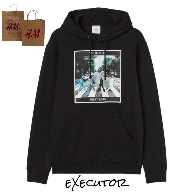 ( 8.8 ) Hoodie H&amp;M Unisex Sablon The Beatles Abbey Road Black Hitam, Flecee Katun Lembut Tebal, Free Papperbag