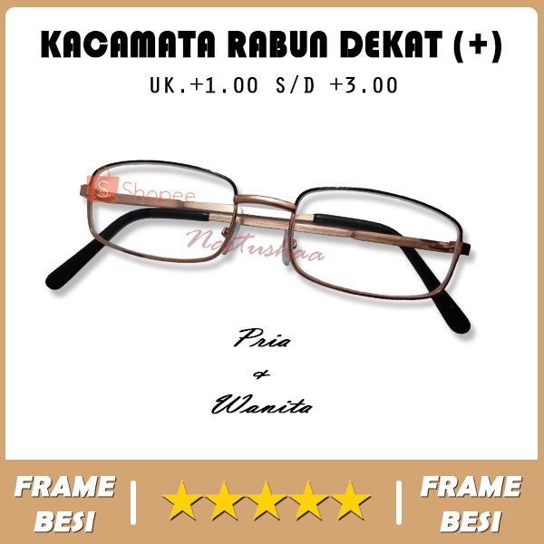 Kacamata Baca Plus (+) Uk. +1.00 s/d +3.00 Frame Gold Metal Pria Wanita Unisex NOCASE