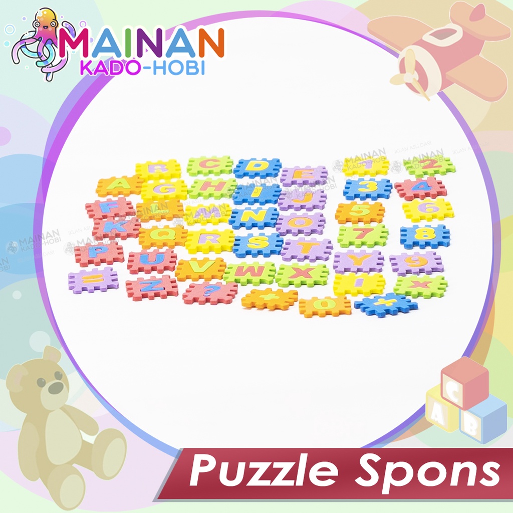 MAINAN EDUKASI ANAK SUSUN PUZZLE GABUS BUSA SPONS SPONGE HURUF ANGKA