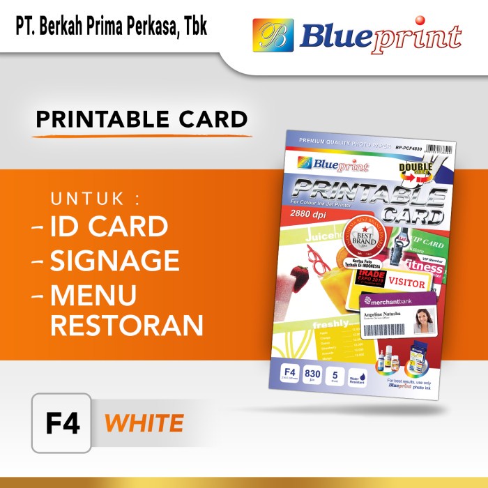 

BERKUALITAS Printable Card White, / Bahan Cetak ID Card White BLUEPRINT - F4 Code 5151