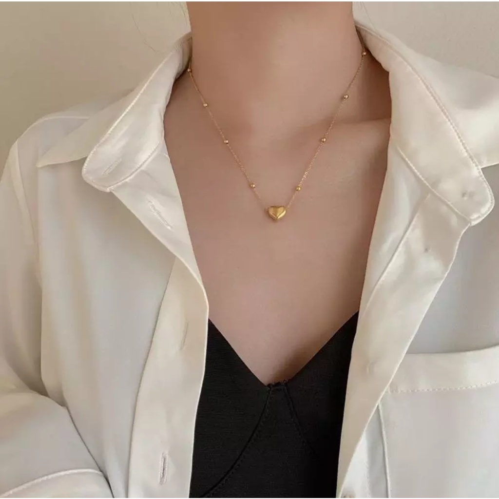 Kalung Rantai Dengan Biji Lada Hati Gaya Korea Fashion Warna Gold