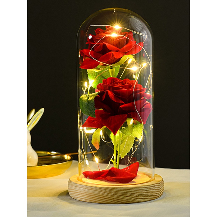 ღ Led Galaxy Rose Bunga Selamanya Rose Bunga Hadiah Valentine 'S Hari Natal Ulang Tahun Hadiah Kreatif Kaca Cover Rose Showcase