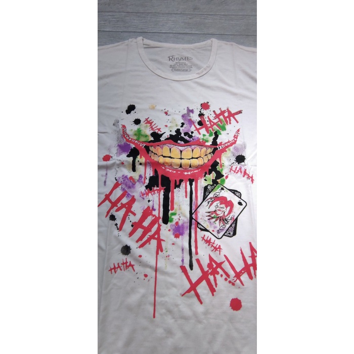 Kaos Big Size Pria Joker Haha Putih Rhymes Baju Atasan Jumbo Distro Katun Premium Size M-XXXL