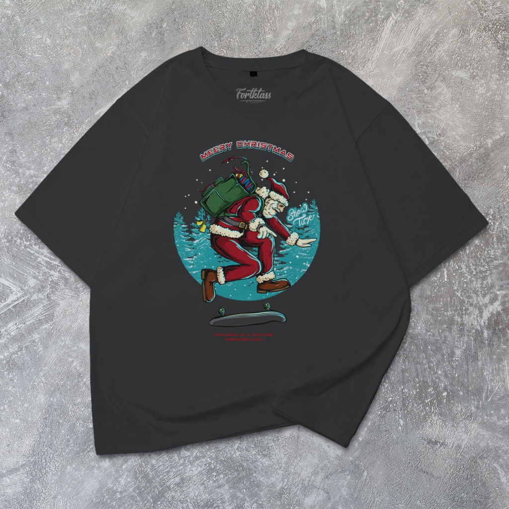 Fortglass Santa Skate Kaos Oversize T-Shirt Cowok Premium