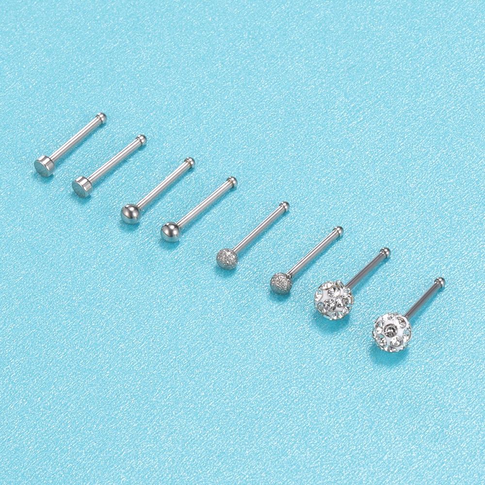6-10pcs 1.5/2.5/2.5/3mm Warna Tindik Hidung Kristal Stainless Steel Nose Studs Heart Ball Nose Rings Bentuk L Tindik Hidung