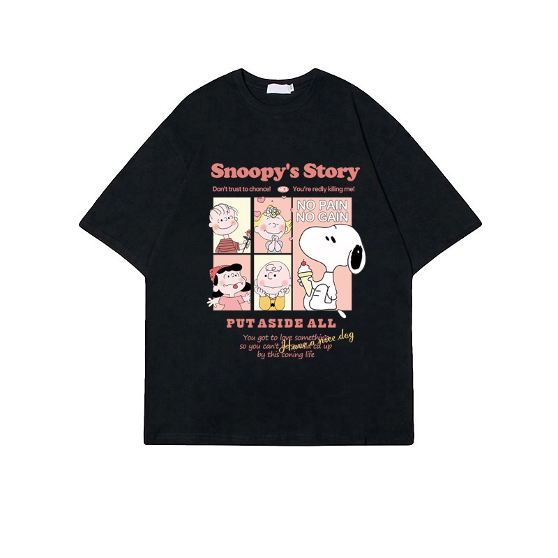 [chaoo.id]Vintage Kaos Lengan Pendek Cream Atasan Wanita Oversize Snoopy Printed T-shirt Kekinian Korean Style ootd