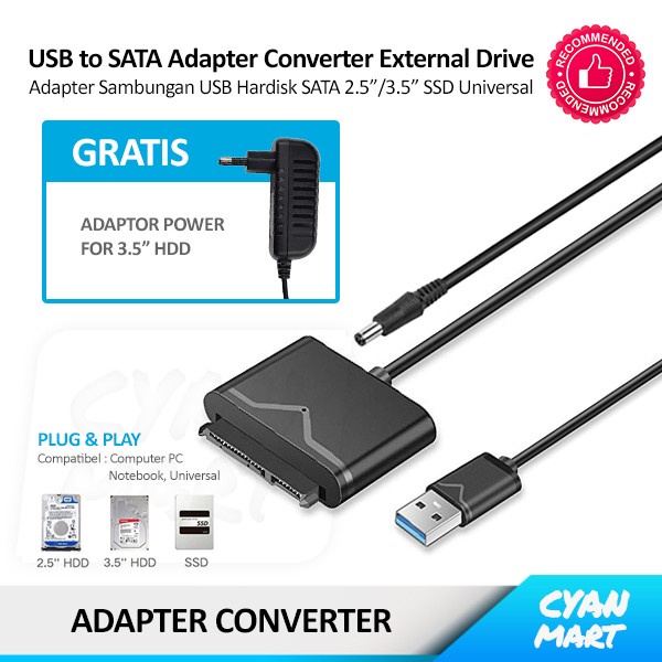 Kabel Hardisk External Usb 3.0 Sata Hdd Ssd 2.5 3.5 Adapter Converter