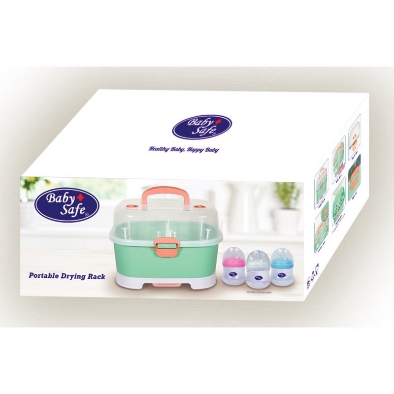 Baby Safe Drying Rack DR002  DR006 - Baby Safe Rak pengering botol susu dengan TUTUP // Baby Safe Rak Kontainer Botol perlengkapan bayi + Tadah Air