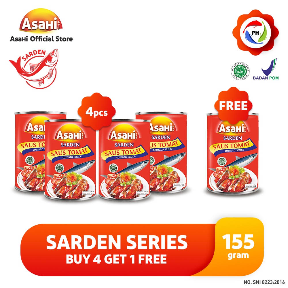 

AsaHi Sarden Saus Tomat 155 gr - Buy 4 Get 1 Sarden Saus Tomat 155 gr